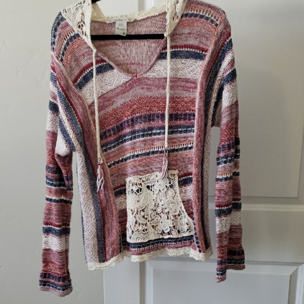 Striped Multicolor Sweater with Lace Accents